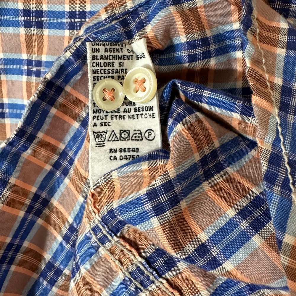 💙EUC🧡TOMMY BAHAMA Men's Blue and Orange Plaid Shirt - Picture 7 of 7